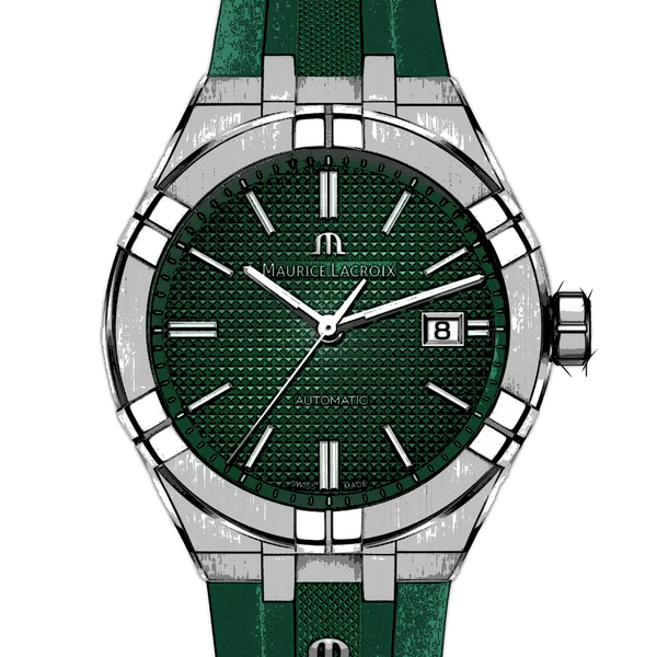 Maurice Lacroix Aikon Chronograph Green Dial Green Rubber Strap Watch for Men - AI1808-SS000-630-5