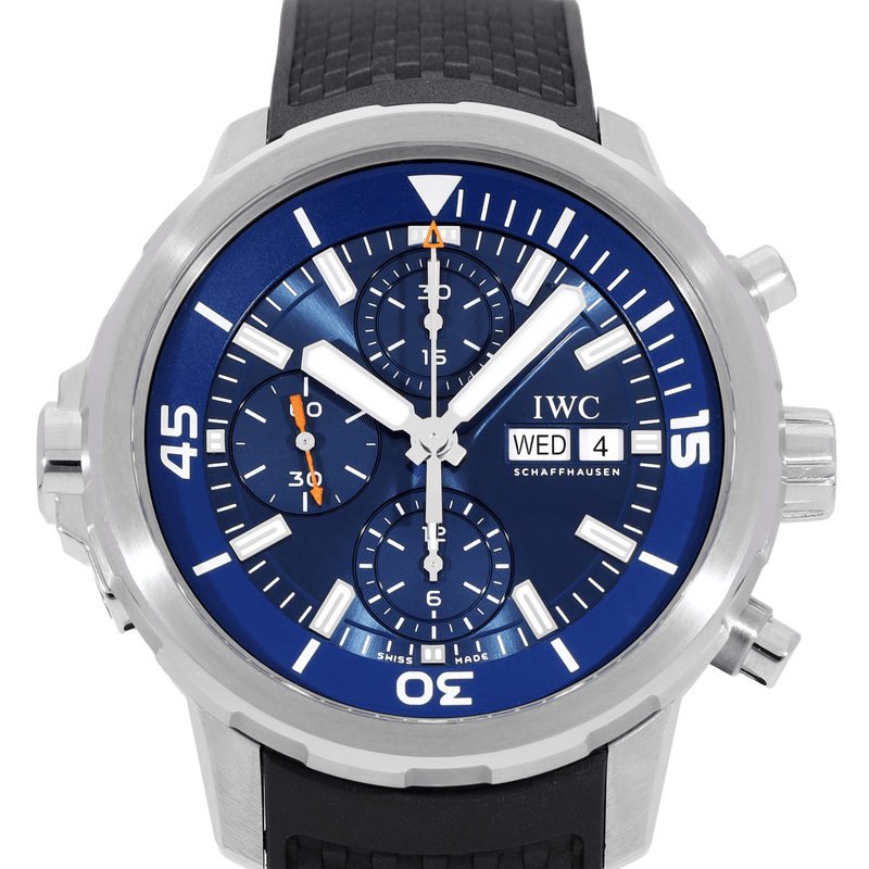 Shop IWC Aquatimer Automatic Chronograph 44mm Blue Dial Black Rubber Strap Watch for Men - IW376805 in USA
