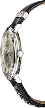 Versace V-Circle Black Manifesto Courage Quartz Silver Dial Black Leather Strap Watch for Men - VBQ080017 Buy Now By Versace