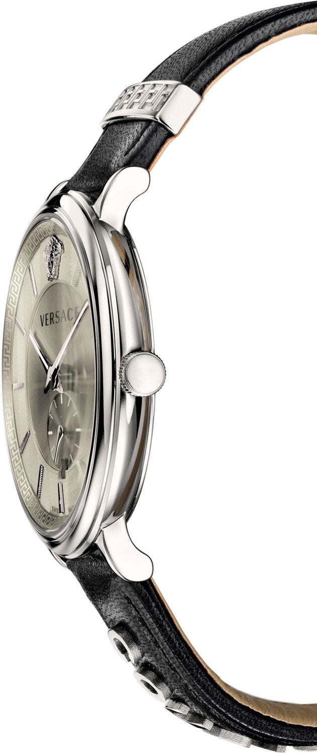 Versace V-Circle Black Manifesto Courage Quartz Silver Dial Black Leather Strap Watch for Men - VBQ080017 Buy Now By Versace