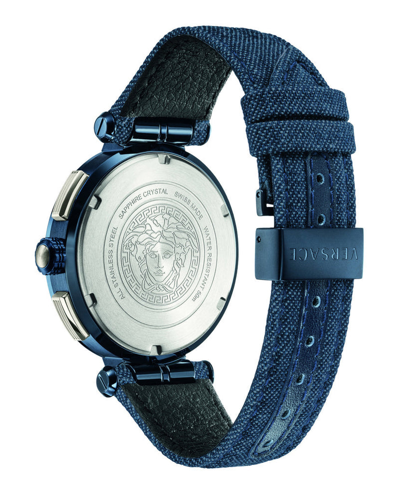 Shop Versace Aion Chronograph Blue Dial Blue Leather Strap Watch for Men - VBR070017 in USA