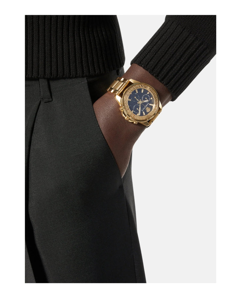 Versace Greca Action Chronograph Black Dial Gold Steel Strap Watch For Men - VE3J00622 Buy Now By Versace