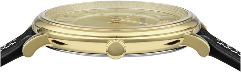 Versace V-Circle Manifesto Gold Dial Black Leather Strap Watch for Men - VBQ030017 Buy Now By Versace