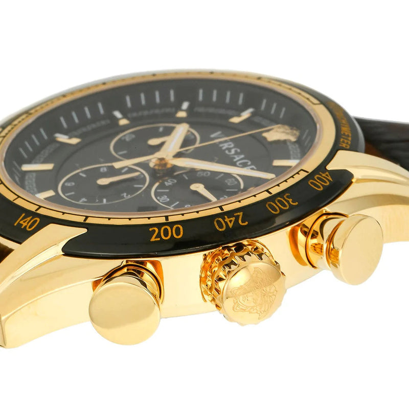Versace V-Ray Chronograph Quartz Black Dial Brown Leather Strap Watch For Men - VEDB00318 Buy Now By Versace