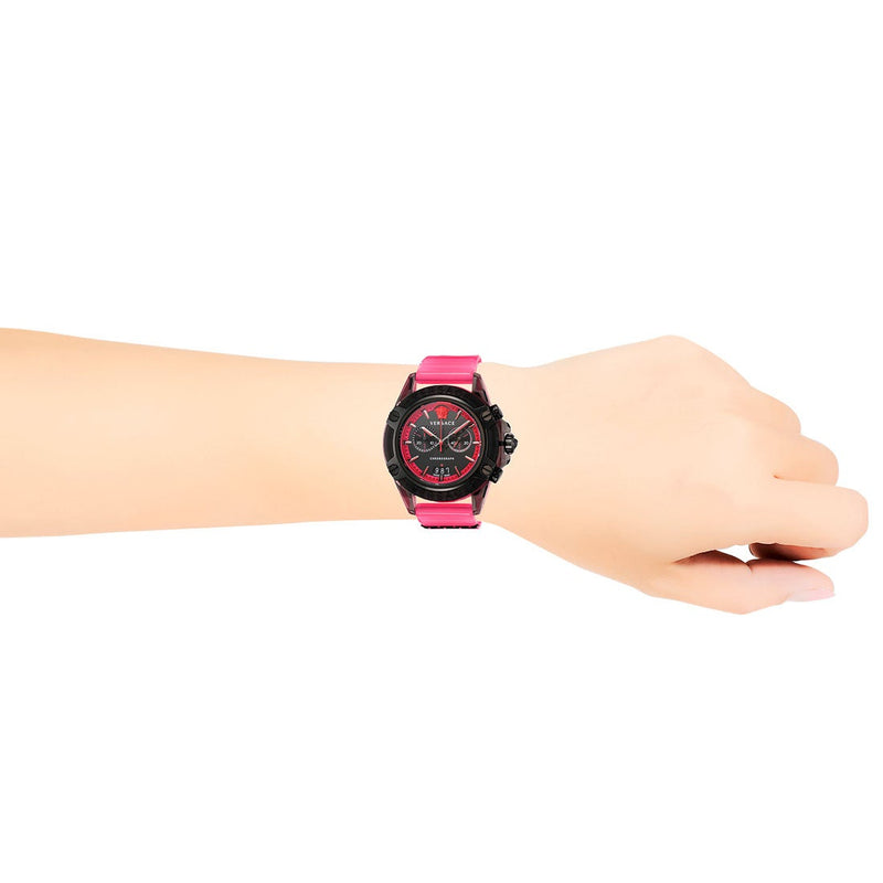 Versace Icon Active Chronograph Quartz Black Dial Pink Rubber Strap Watch For Men - VEZ700221 Buy Now By Versace
