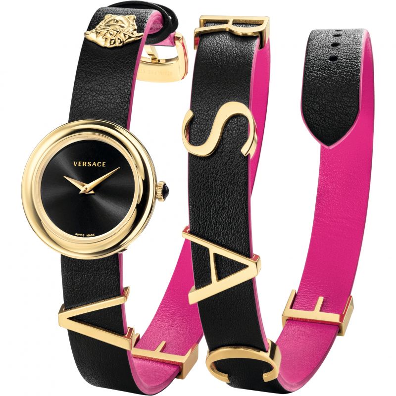 Versace V-Flare Quartz Black Dial Black Leather Strap Watch for Women - VEBN00218 Buy Now By Versace