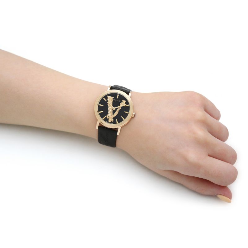 Versace Virtus Quartz Black Dial Black Leather Strap Watch for Women - VEHC00119 Buy Now By Versace