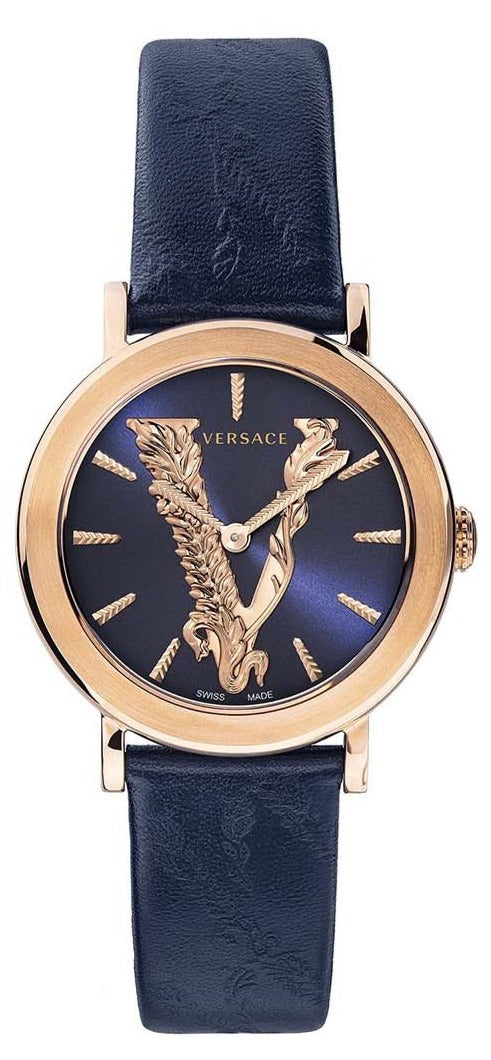 Versace Virtus Quartz Blue Dial Blue Leather Strap Watch for Women - VEHC00419 Buy Now By Versace