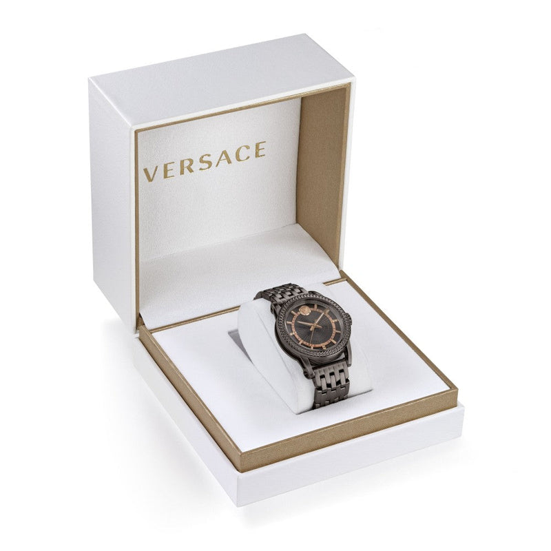 Versace Viamond Quartz Black Dial Grey Steel Strap Watch For Men - VEPO00520 Buy Now By Versace