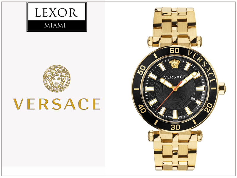 Versace Greca Sport Quartz Black Dial Gold Steel Strap Watch for Men - VEZ300721 Buy Now By Versace