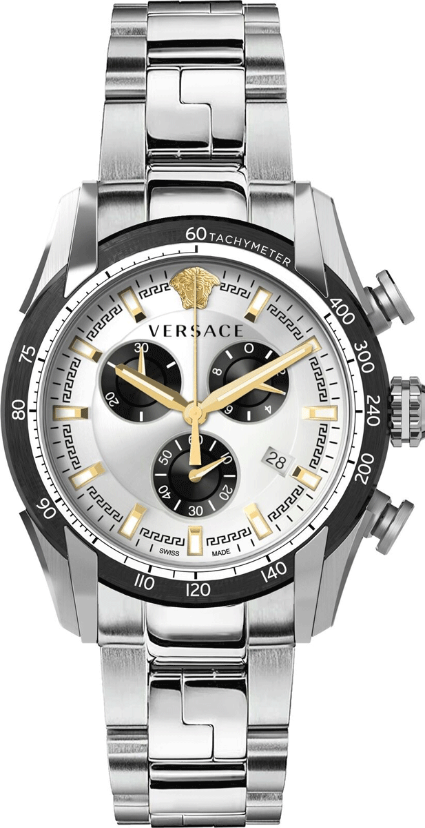 Versace V-Ray Chronograph Quartz Silver Dial Silver Steel Strap Watch For Men - VE2I00321 Buy Now By Versace