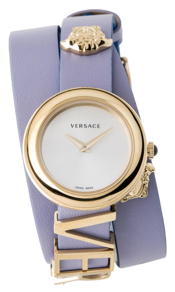 Shop Versace V-Flare Silver Dial Purple Leather Strap Watch for Women - VEBN00318 in USA
