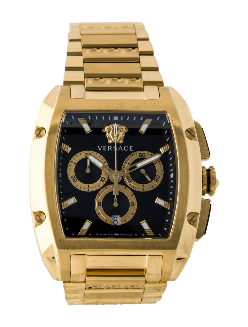 Versace Dominus Chronograph Black Dial Gold Steel Strap Watch For Men - VE6H00523 Buy Now By Versace