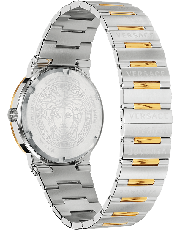 Versace Greca Silver Dial Two Tone Steel Strap Watch for Men - VEVI00320