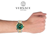 Versace Hellenyium Quartz Green Dial Two Tone Steel Strap Watch For Men - VEVI00620 Buy Now By Versace