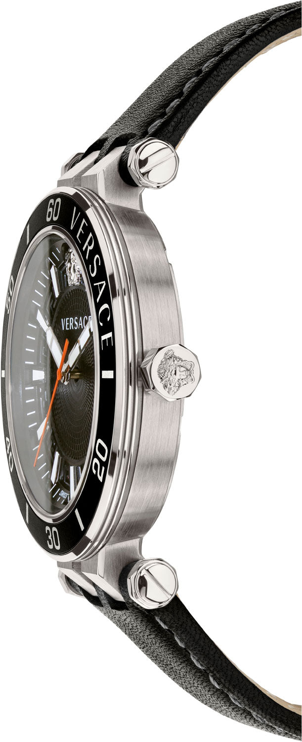 Versace Greca Sport Quartz Black Dial Black Leather Strap Watch For Men - VEZ300221 Buy Now By Versace