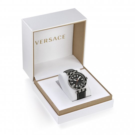 Versace Greca Sport Quartz Black Dial Black Leather Strap Watch For Men - VEZ300221 Buy Now By Versace