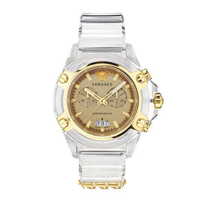 Versace Icon Active Chronograph Gold Dial White Silicone Strap Watch for Men - VEZ700121