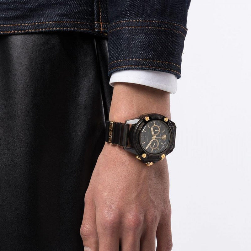 Versace Icon Active Chronograph Black Dial Black Steel Strap Watch for Men - VEZ700421 Buy Now By Versace
