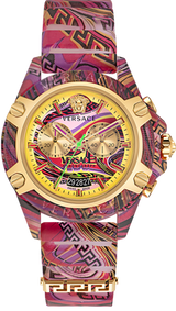 Versace Icon Active Chronograph Quartz Gold Dial Red Leather Strap Watch For Men - VEZ701222 Buy Now By Versace