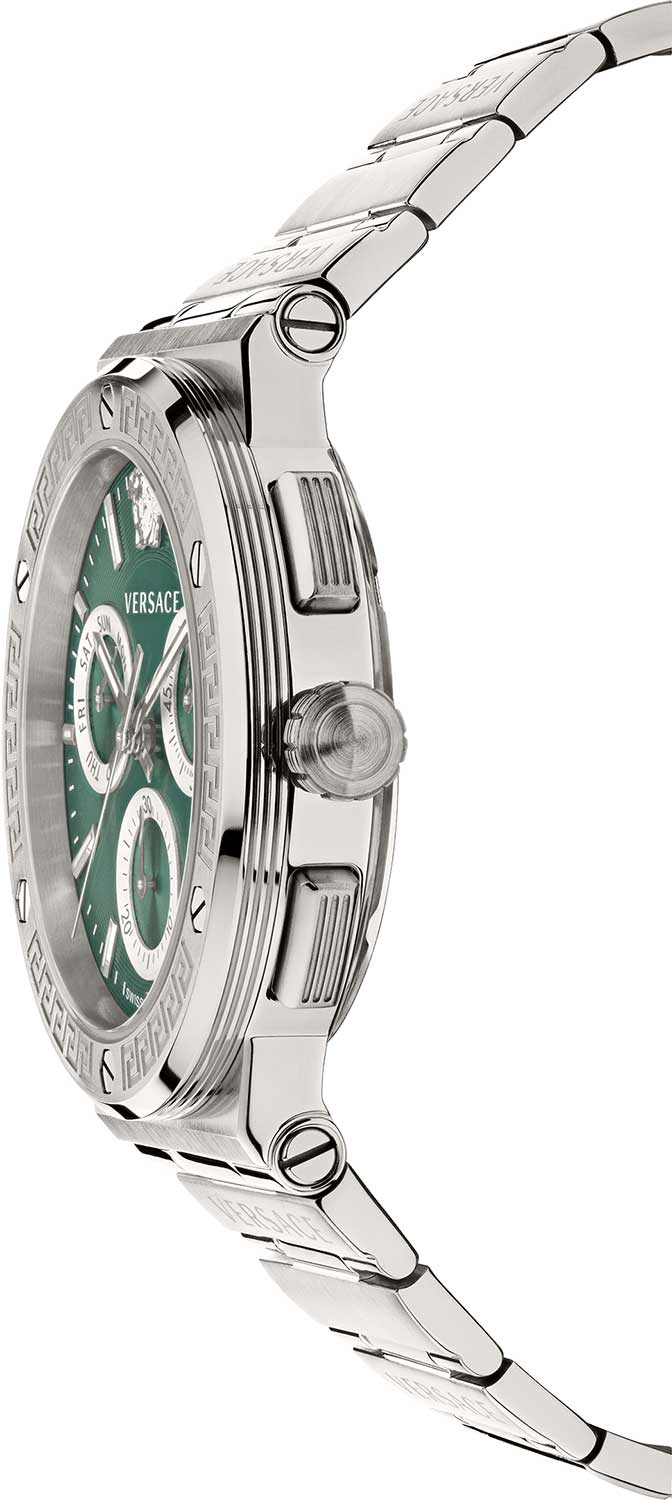 Versace Grace Chronograph Quartz Green Dial Silver Steel Strap Watch For Men - VEZ900121 Buy Now By Versace