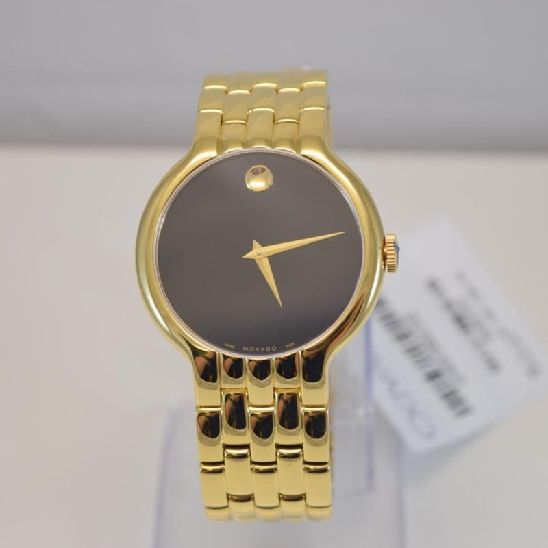 Shop Movado Veturi Quartz Black Dial Gold Steel Strap Watch for Men - 0606934 in USA