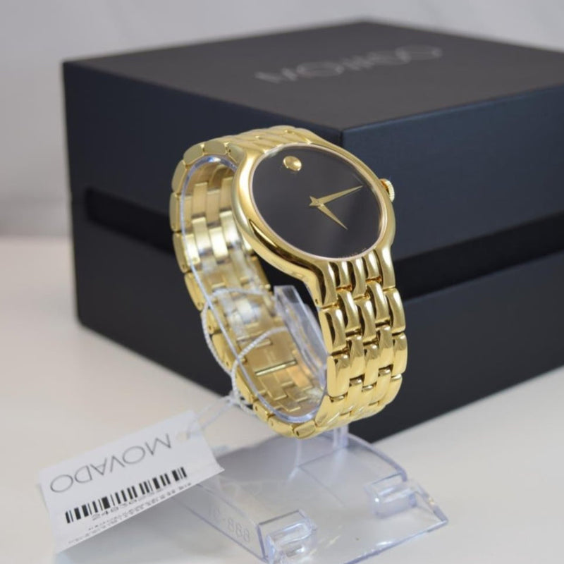 Shop Movado Veturi Quartz Black Dial Gold Steel Strap Watch for Men - 0606934 in USA