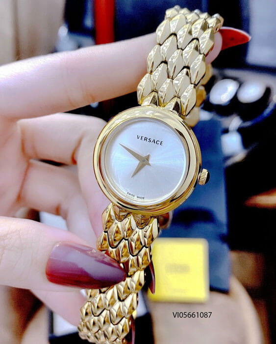 Versace V-Flare Quartz Silver Dial Gold Steel Strap Watch for Women - VEBN00818 Buy Now By Versace