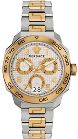Versace Dylos Chronograph Silver Dial Two Tone Steel Strap Watch for Men - VQC030015 Buy Now By Versace