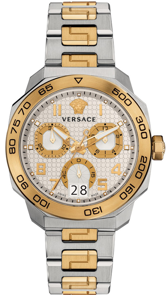 Versace Dylos Chronograph Silver Dial Two Tone Steel Strap Watch for Men - VQC030015 Buy Now By Versace