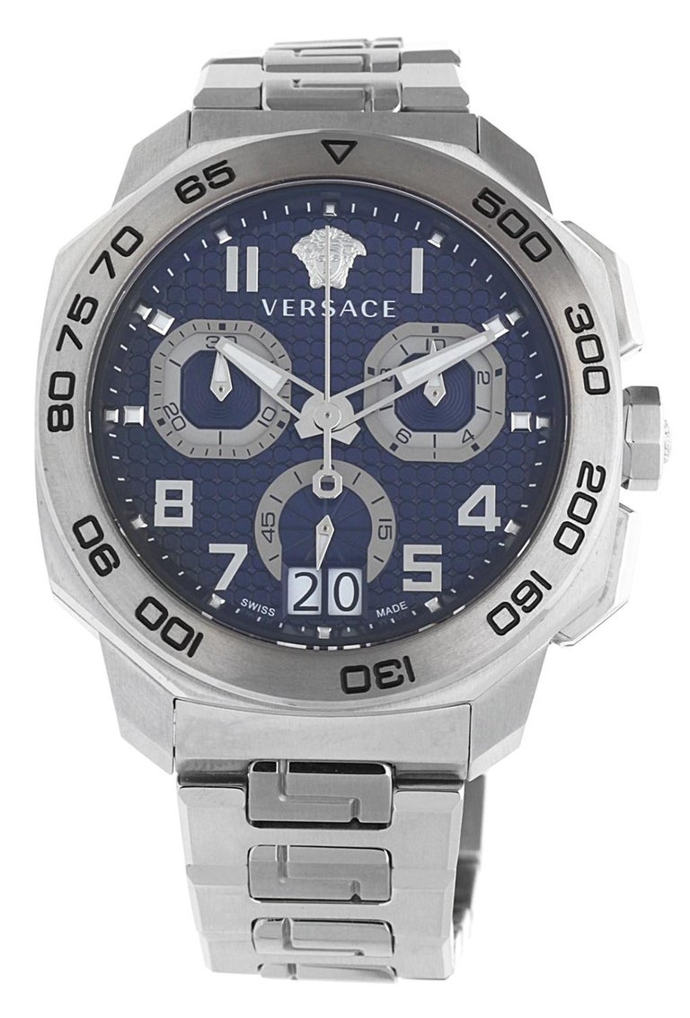 Shop Versace Dylos Chronograph Blue Dial Silver Steel Strap Watch for Men - VQC090016 in USA