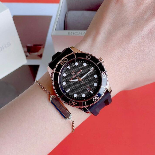 Michael Kors Runway Quartz Black Dial Black Silicone Strap Watch For Women - MK6852 Buy Now By Michael Kors