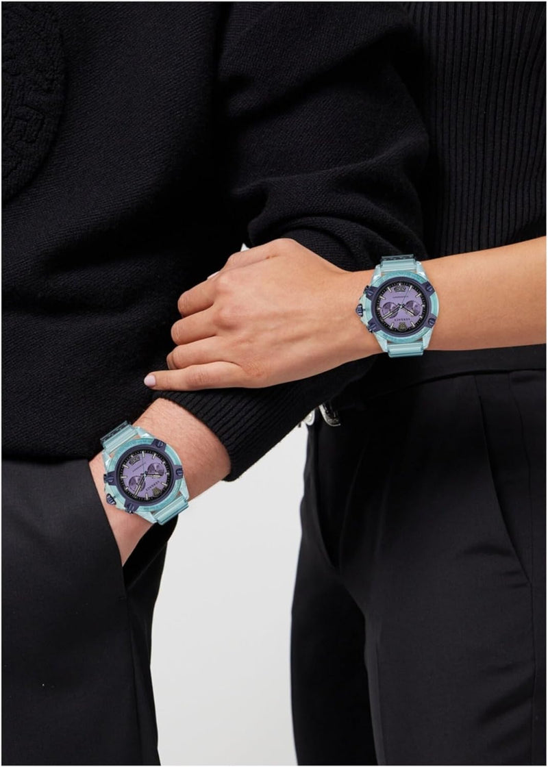 Versace Icon Active Chronograph Purple Dial Blue Silicone Strap Watch For Men - VEZ701523 Buy Now By Versace