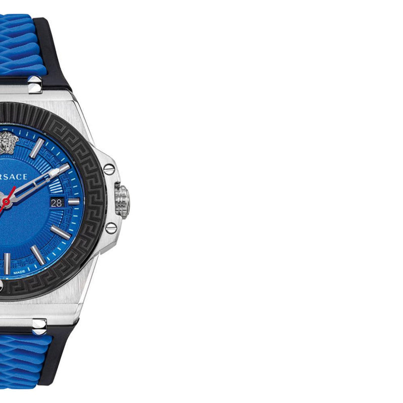 Versace Chain Reaction Quartz Blue Dial Blue & Black Leather Strap Watch for Men - VEDY00119 Buy Now By Versace