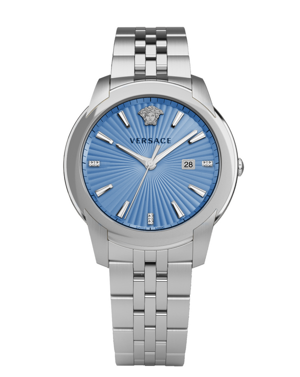Versace V-Urban Light Blue Dial Silver Steel Strap Watch for Men - VELQ00419 Buy Now By Versace