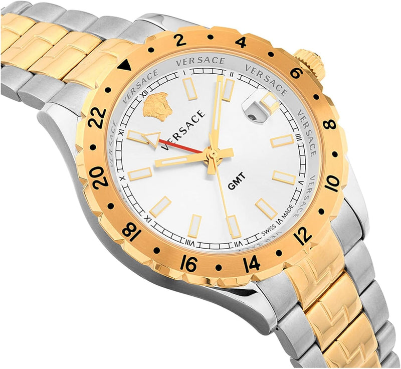 Versace Hellenyium GMT Silver Dial Two Tone Steel Strap Watch for Men - V11030015 Buy Now By Versace