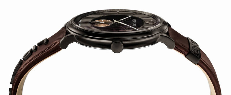 Versace V-Circle Manifesto Black Dial Maroon Leather Strap Watch for Men - VBQ040017 Buy Now By Versace