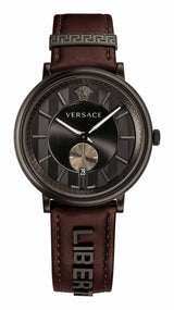 Versace V-Circle Manifesto Black Dial Maroon Leather Strap Watch for Men - VBQ040017 Buy Now By Versace
