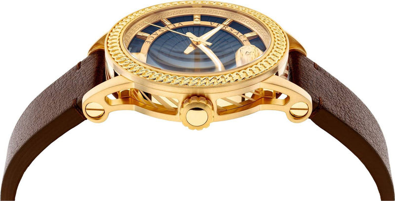Versace Code Quartz Blue Dial Brown Leather Strap Watch For Men - VEPO00220 Buy Now By Versace