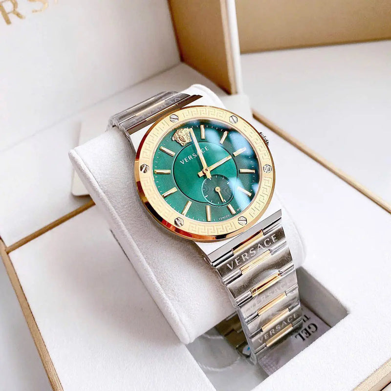 Versace Hellenyium Quartz Green Dial Silver Steel Strap Watch For Men - VEVK00420 Buy Now By Versace