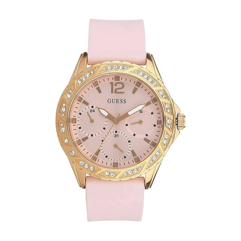 Shop Guess Sparkling Diamonds Pink Dial Pink Rubber Strap Watch for Women - W0032L9 in USA