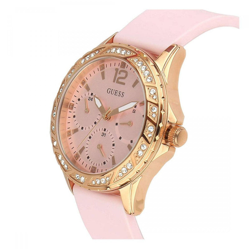Shop Guess Sparkling Diamonds Pink Dial Pink Rubber Strap Watch for Women - W0032L9 in USA