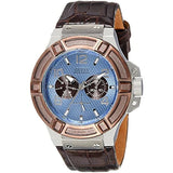 Guess Rigor Analogue Quartz Blue Dial Brown Leather Strap Watch For Men - W0040G10 Buy Now By Guess