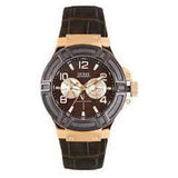 Guess Rigor Analog Brown Dial Brown Leather Strap Watch For Men - W0040G3 Buy Now By Guess