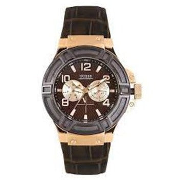 Guess Rigor Analog Brown Dial Brown Leather Strap Watch For Men - W0040G3 Buy Now By Guess