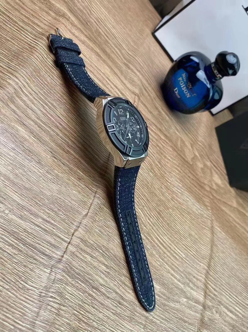 Guess Indovina Quartz Black Dial Black Leather Strap Watch For Men - W0040G9 Buy Now By Guess