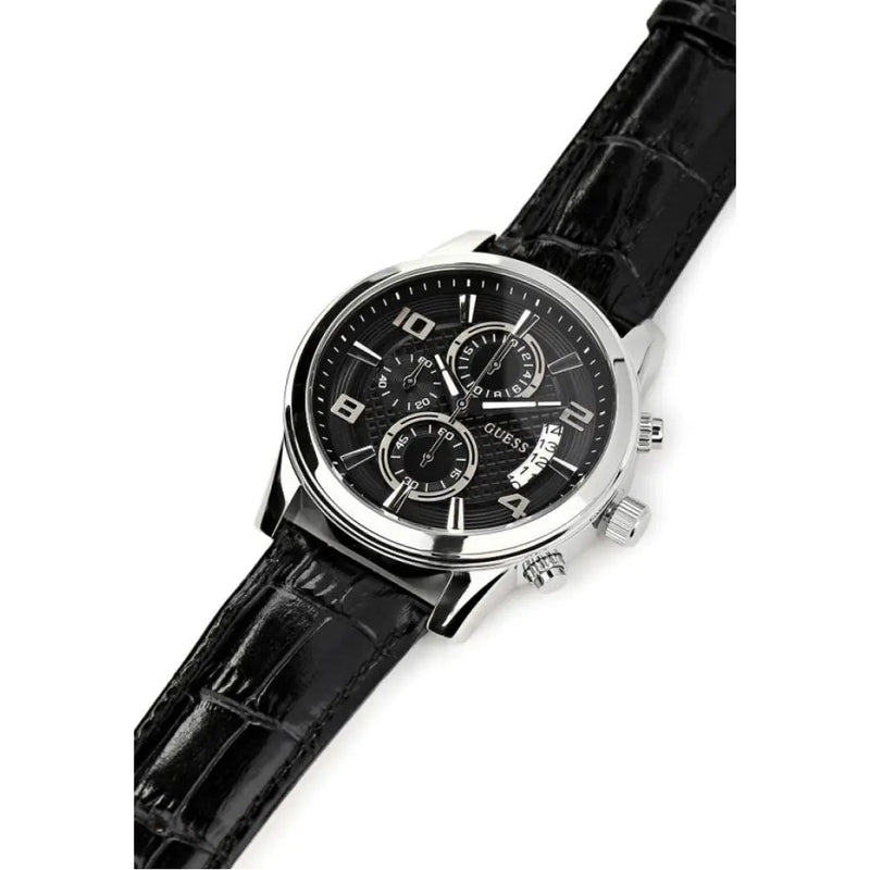 Guess Exec Chronograph Quartz Black Dial Black Leather Strap Watch for Men - W0076G1 Buy Now By Guess