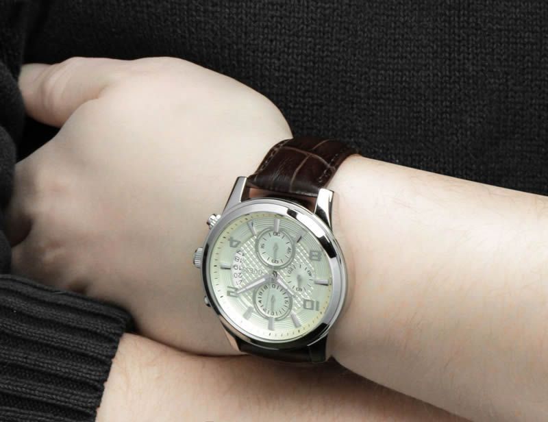 Guess Exec Chronograph White Dial Brown Leather Strap Watch For Men - W0076G2 Buy Now By Guess