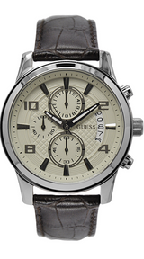 Guess Exec Chronograph White Dial Brown Leather Strap Watch For Men - W0076G2 Buy Now By Guess