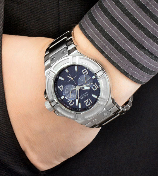 Guess Rigor Quartz Black Dial Silver Steel Strap Watch For Men - W0218G2 Buy Now By Guess